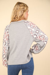 Women's Fashionable VERY J Printed Knit Top - Long Sleeve, Round Neck